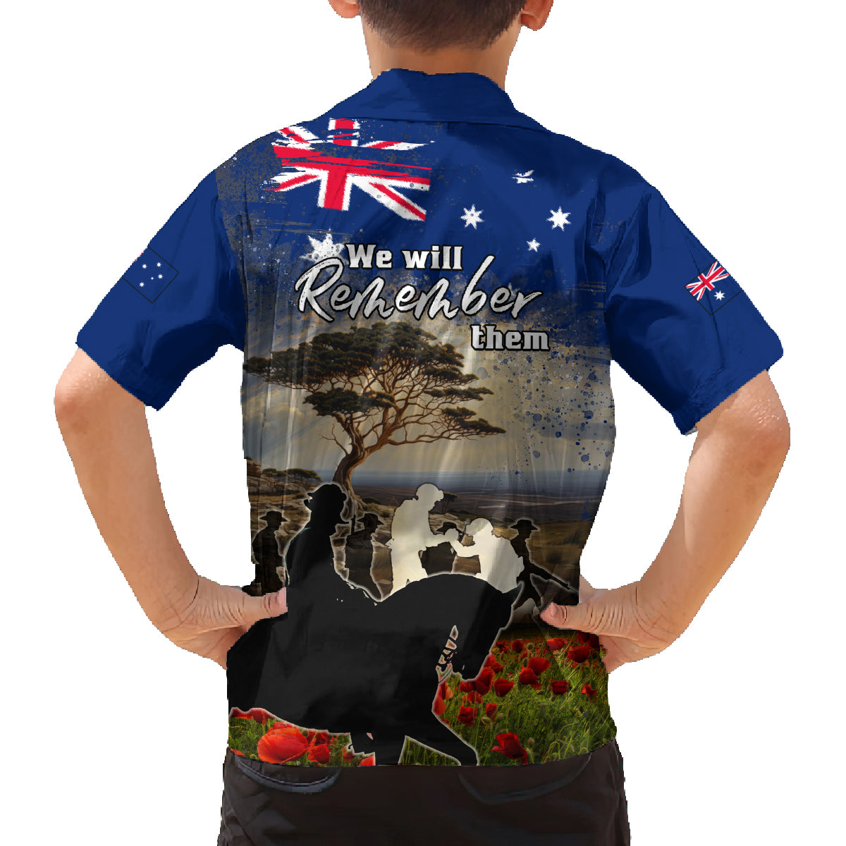 Australia ANZAC Day Family Matching Off Shoulder Short Dress and Hawaiian Shirt The Lonesome Pine