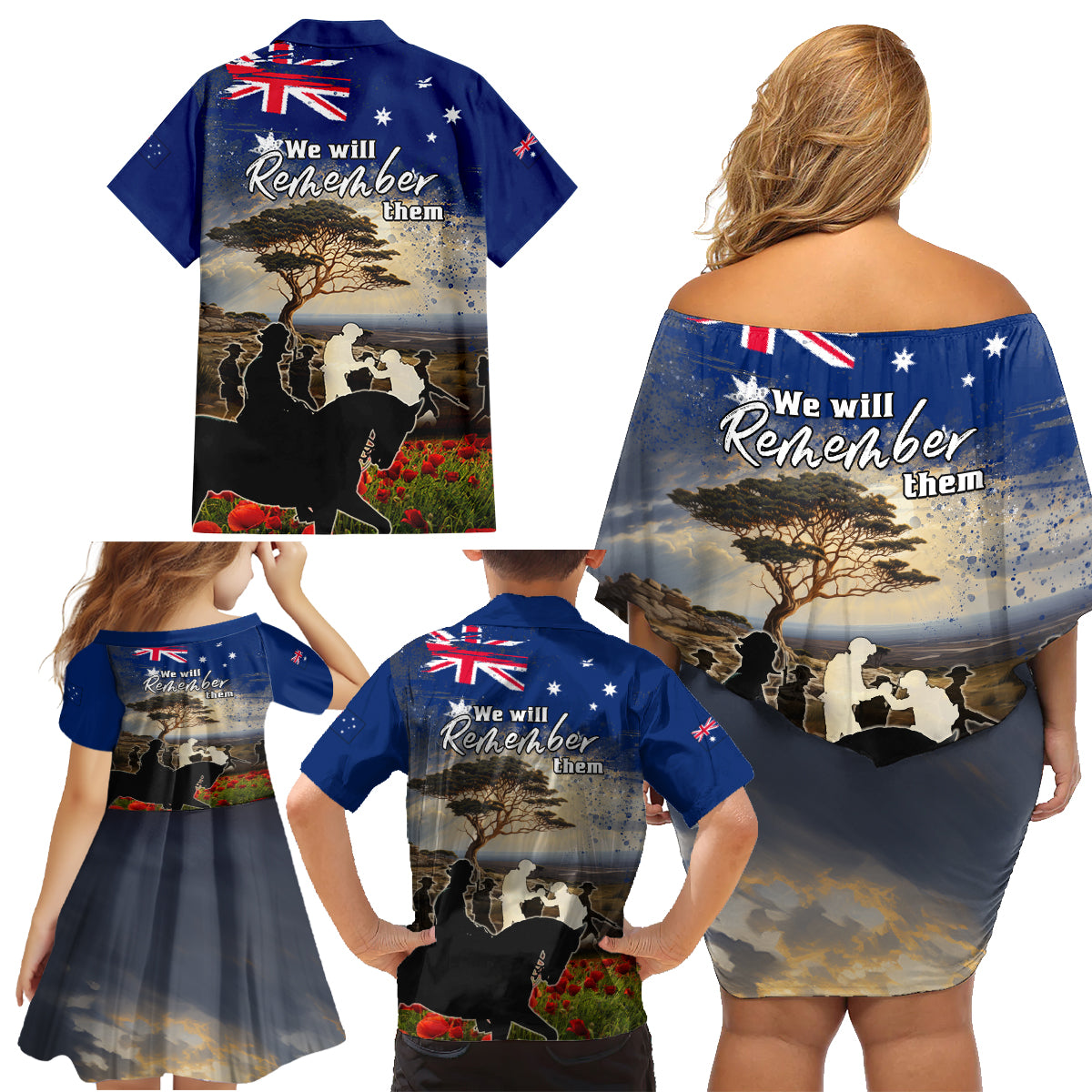Australia ANZAC Day Family Matching Off Shoulder Short Dress and Hawaiian Shirt The Lonesome Pine