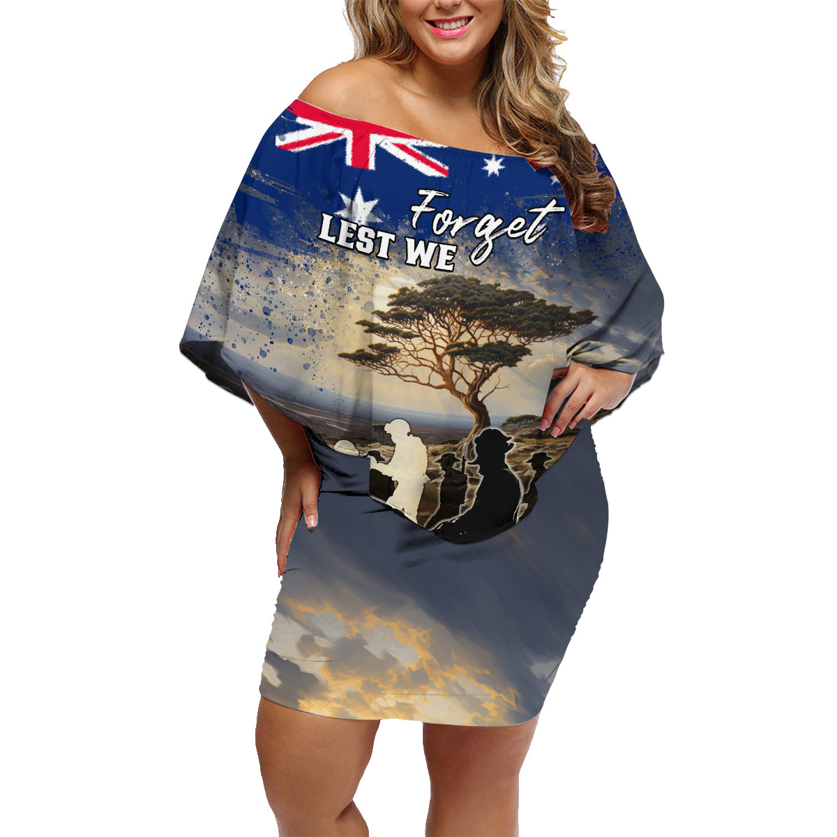 Australia ANZAC Day Family Matching Off Shoulder Short Dress and Hawaiian Shirt The Lonesome Pine