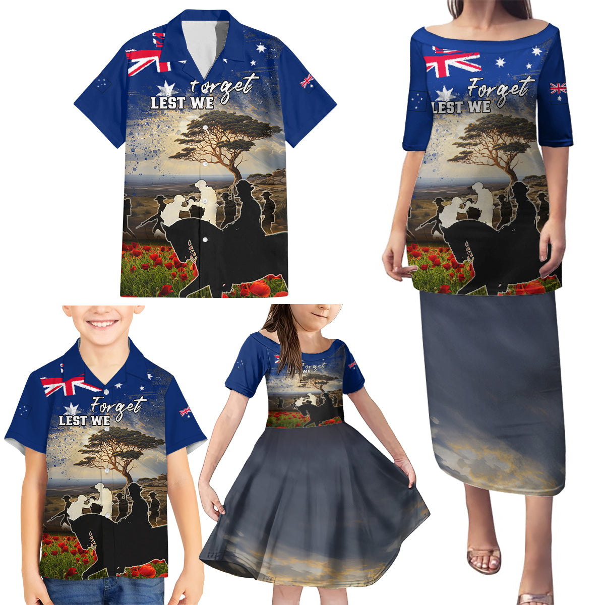 Australia ANZAC Day Family Matching Puletasi and Hawaiian Shirt The Lonesome Pine