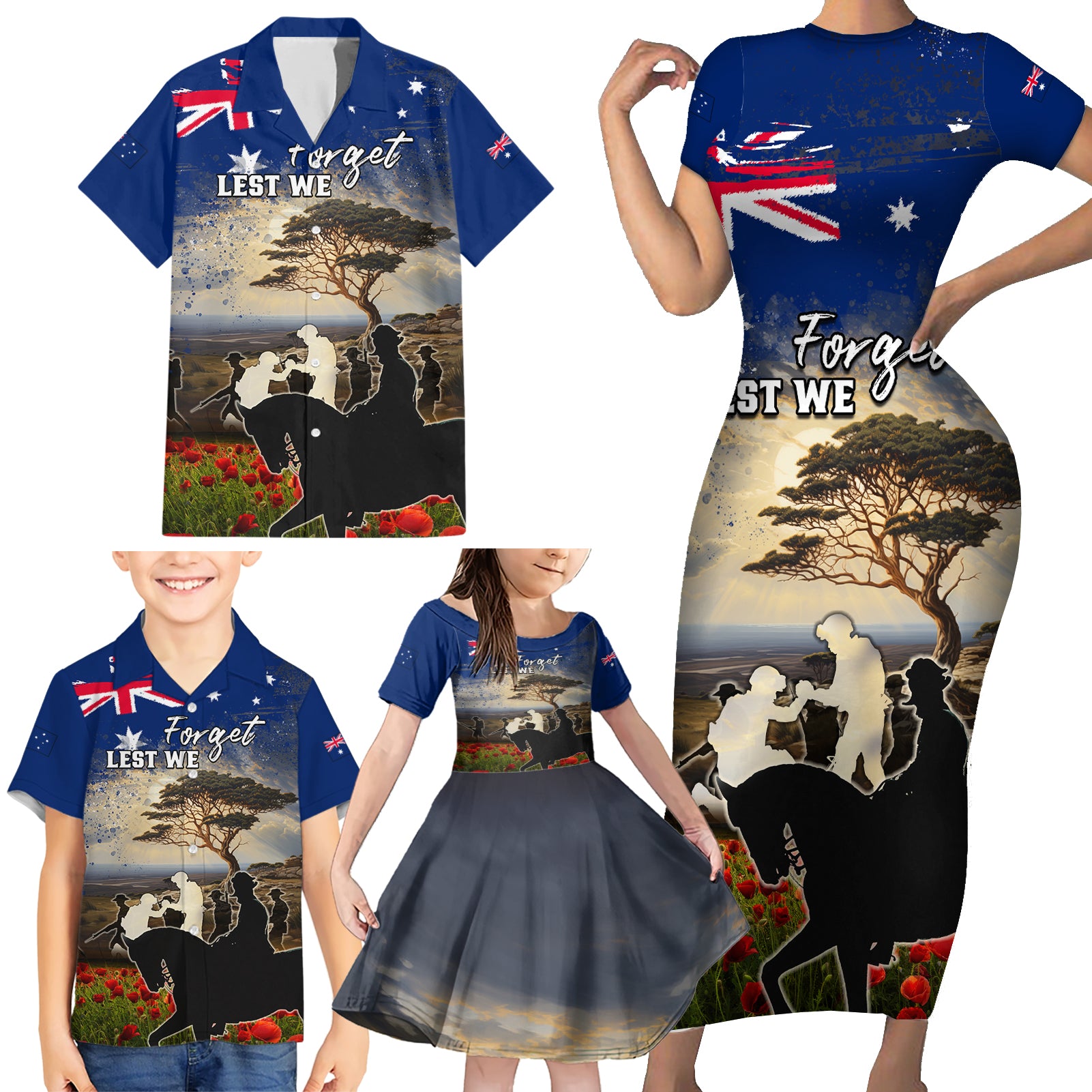 Australia ANZAC Day Family Matching Short Sleeve Bodycon Dress and Hawaiian Shirt The Lonesome Pine