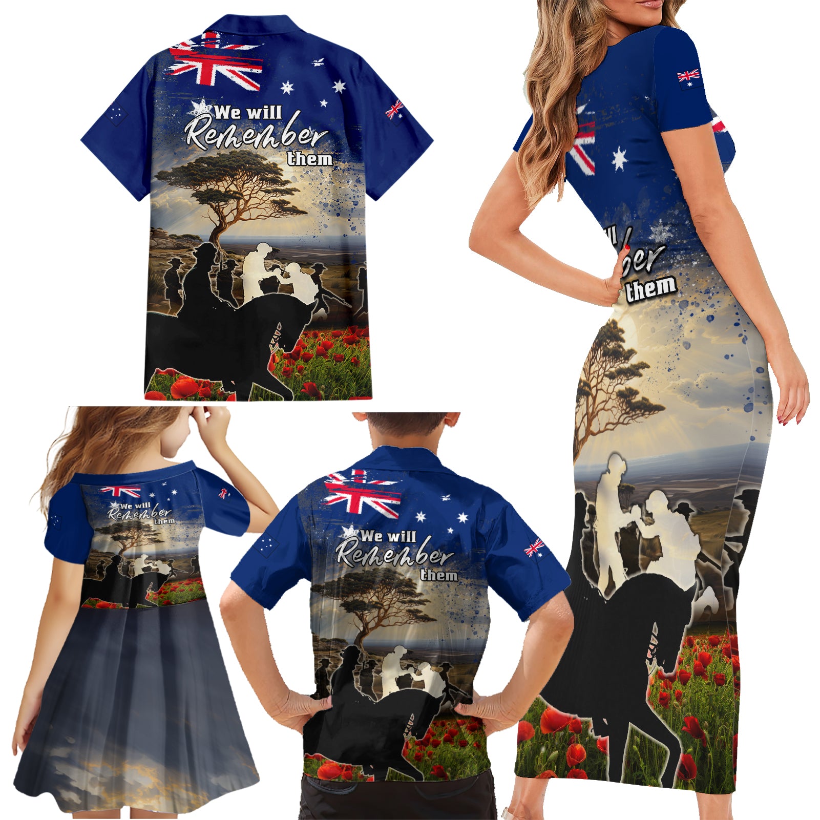 Australia ANZAC Day Family Matching Short Sleeve Bodycon Dress and Hawaiian Shirt The Lonesome Pine