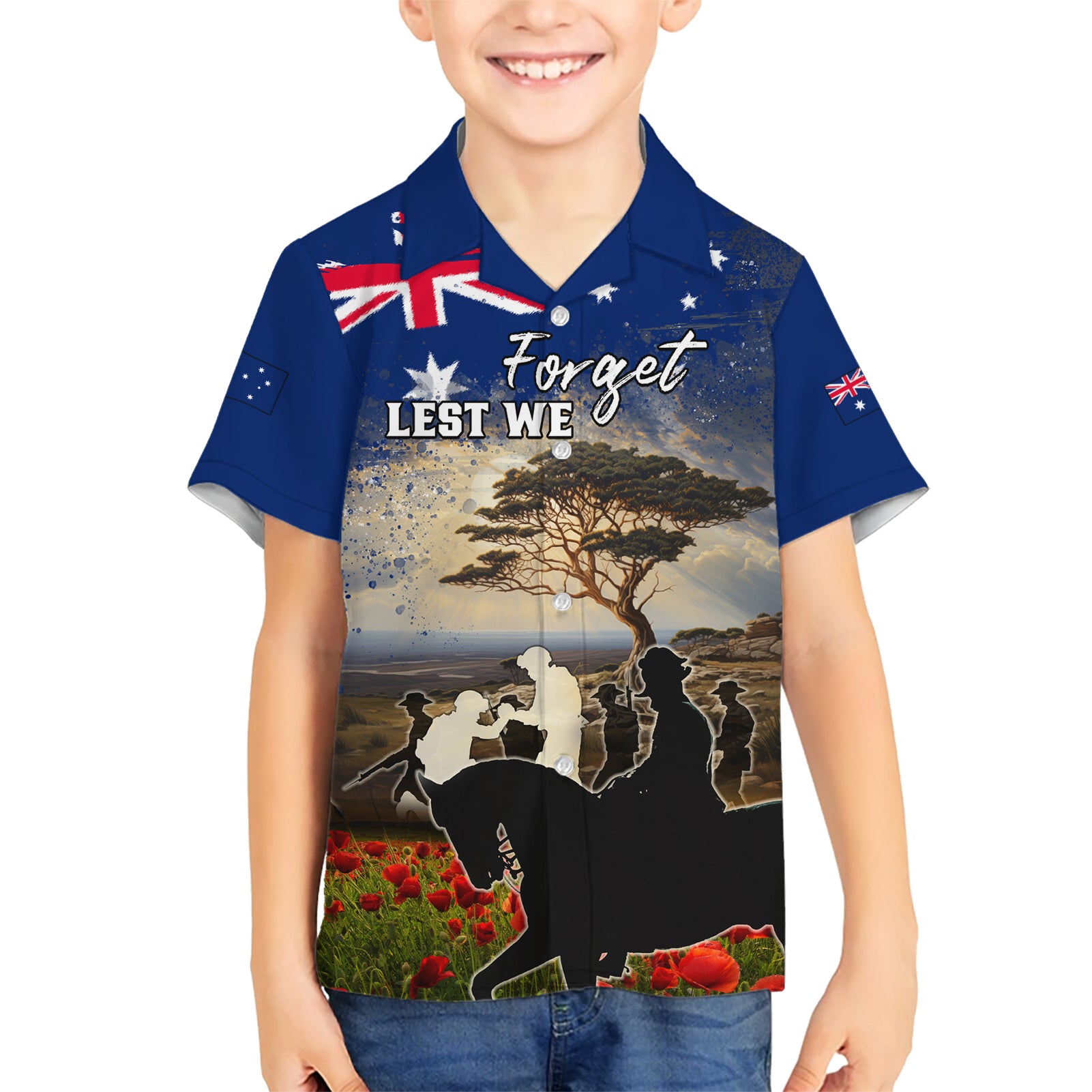 Australia ANZAC Day Family Matching Short Sleeve Bodycon Dress and Hawaiian Shirt The Lonesome Pine
