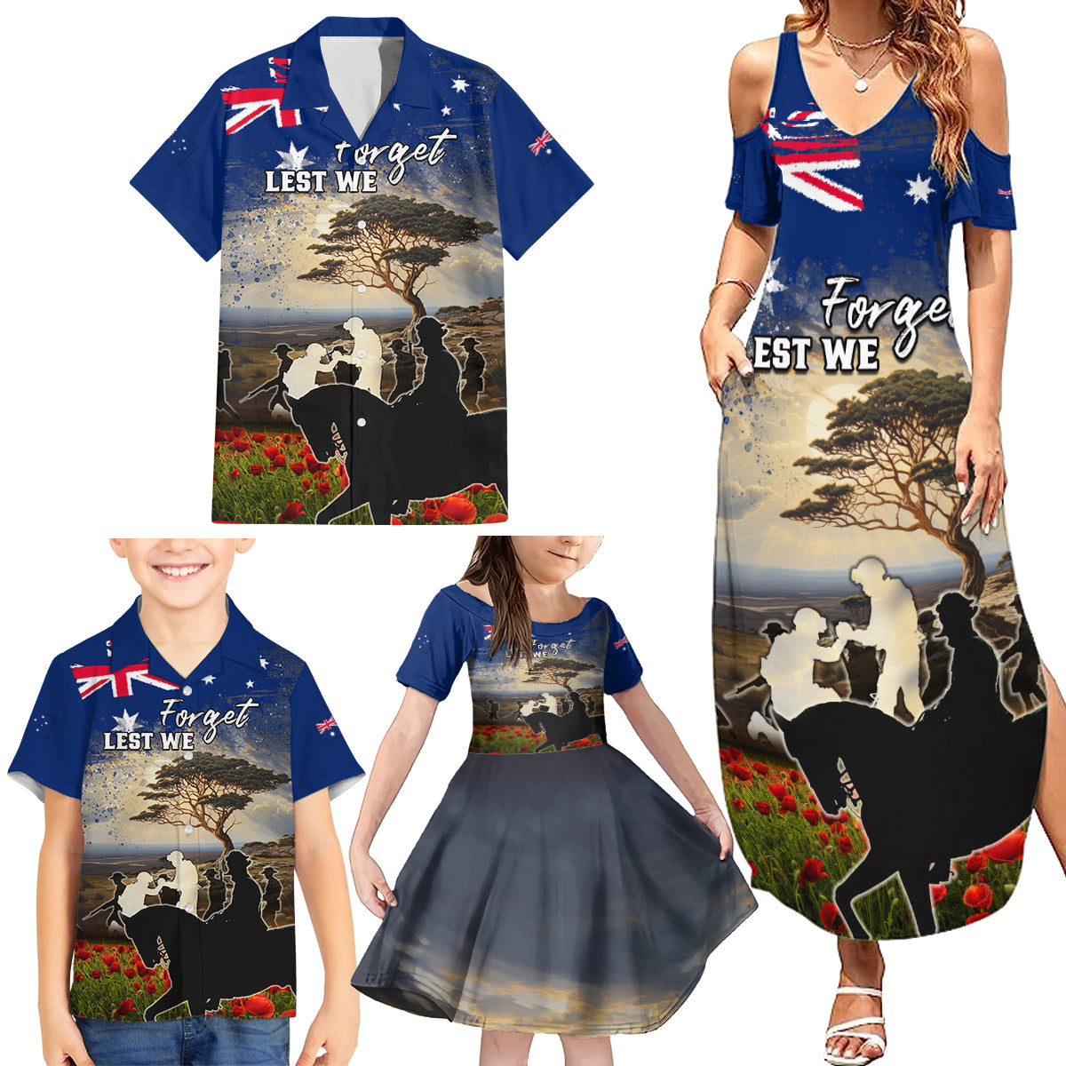 Australia ANZAC Day Family Matching Summer Maxi Dress and Hawaiian Shirt The Lonesome Pine