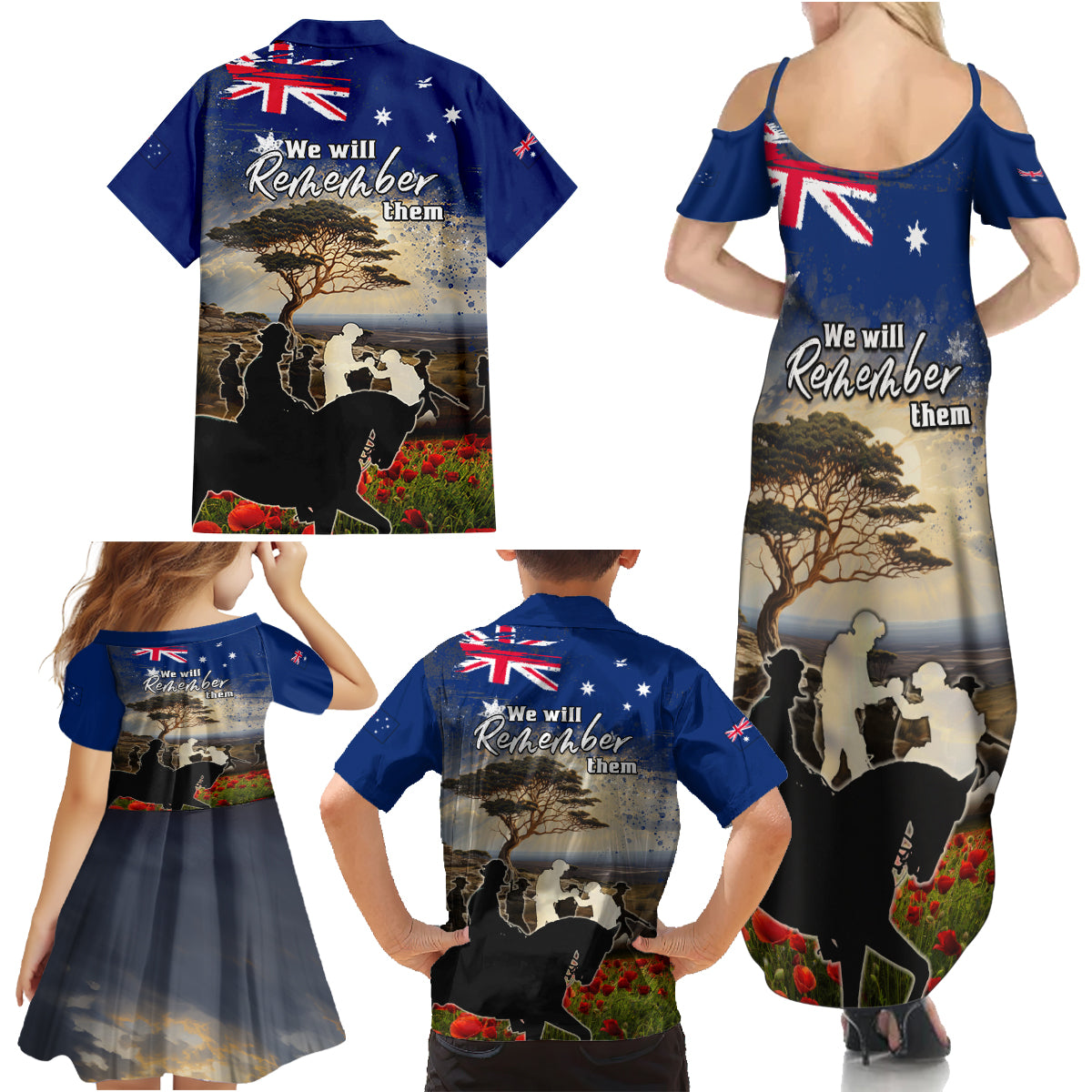 Australia ANZAC Day Family Matching Summer Maxi Dress and Hawaiian Shirt The Lonesome Pine