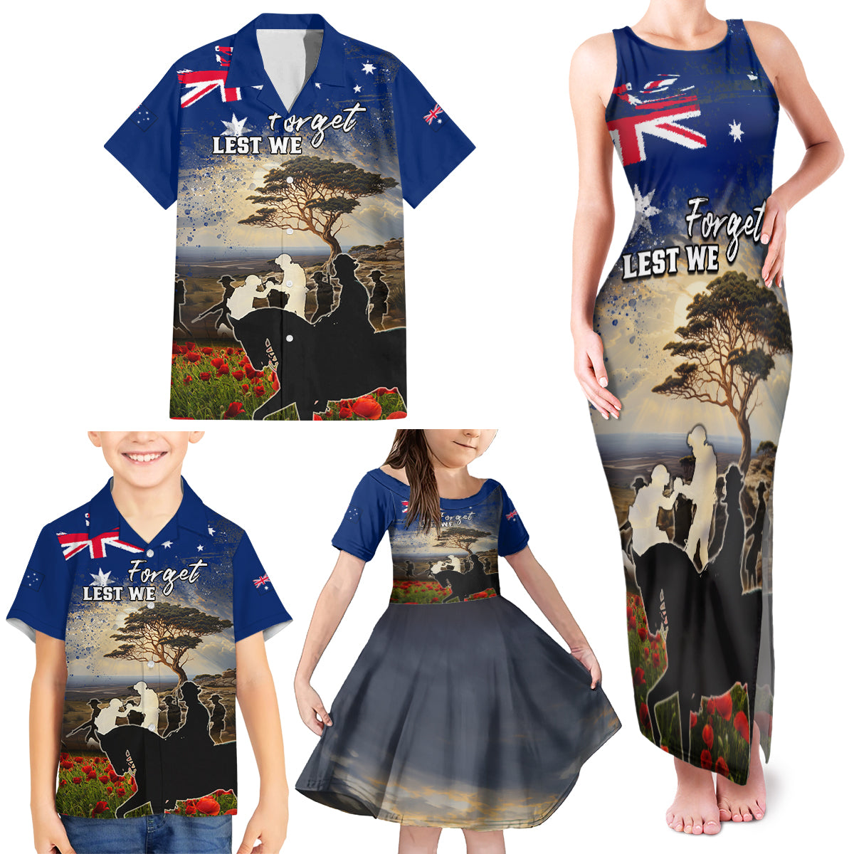 Australia ANZAC Day Family Matching Tank Maxi Dress and Hawaiian Shirt The Lonesome Pine