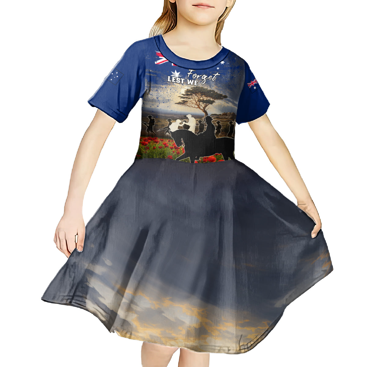 Australia ANZAC Day Kid Short Sleeve Dress The Lonesome Pine LT05 - Vibe Hoodie Shop