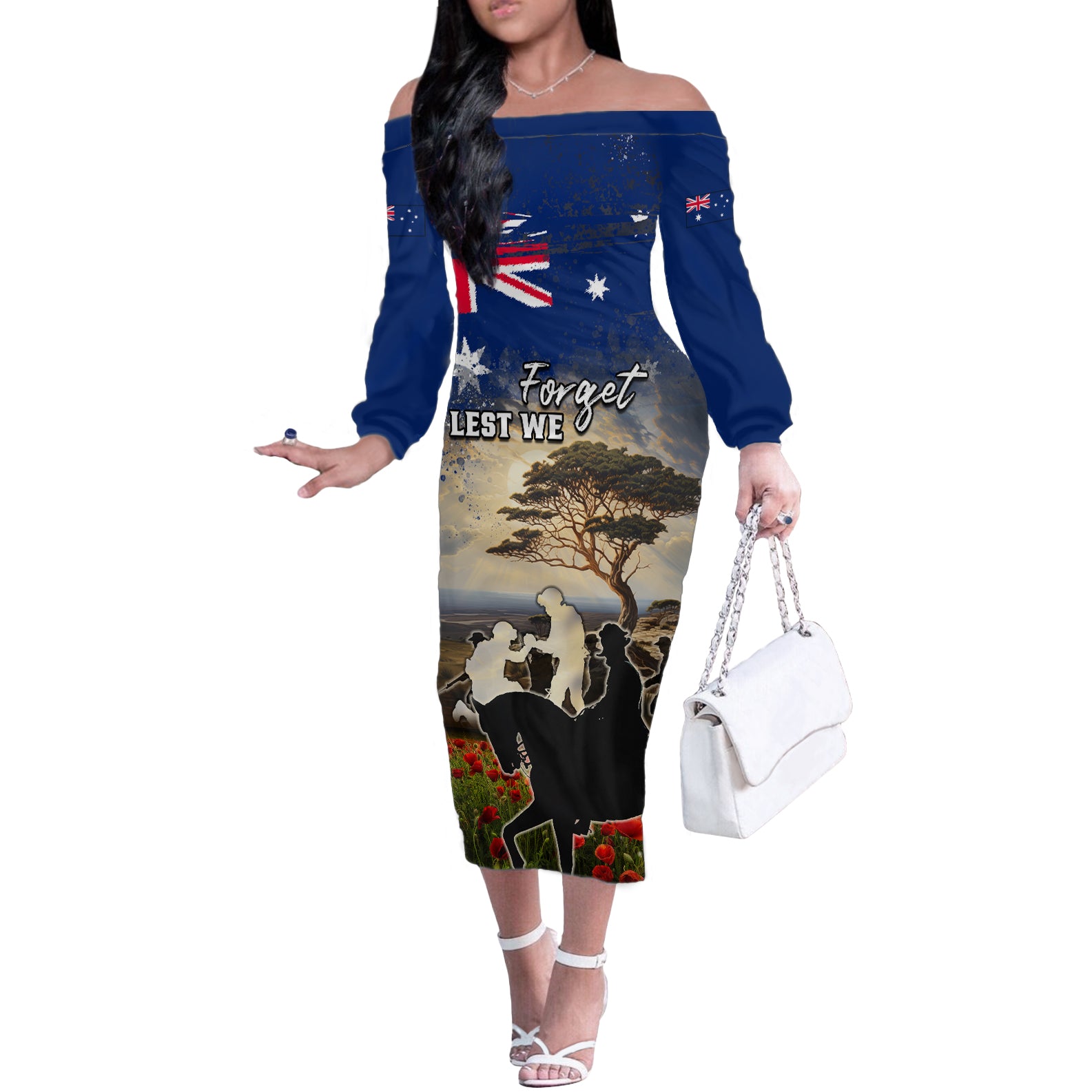Australia ANZAC Day Off The Shoulder Long Sleeve Dress The Lonesome Pine