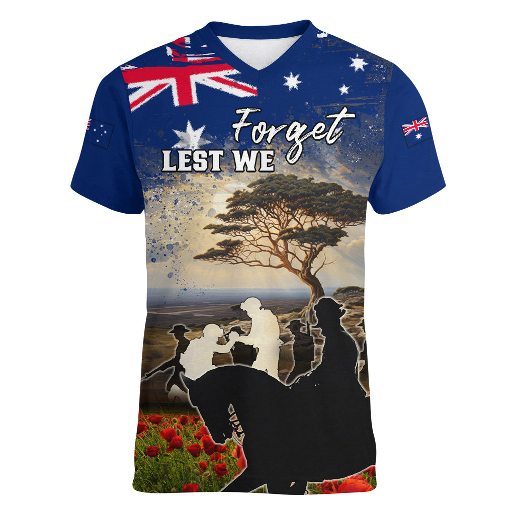 Australia ANZAC Day Women V Neck T Shirt The Lonesome Pine LT05 - Vibe Hoodie Shop