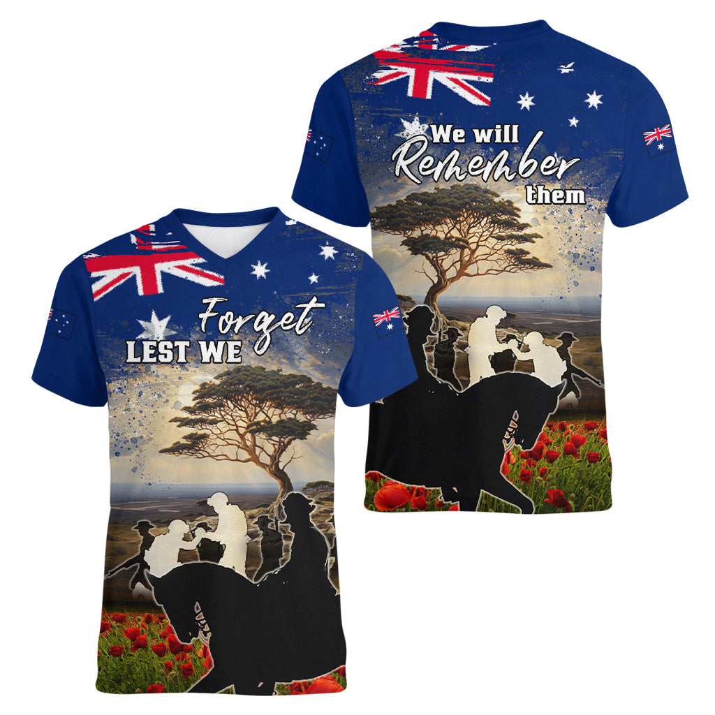 Australia ANZAC Day Women V Neck T Shirt The Lonesome Pine LT05 - Vibe Hoodie Shop