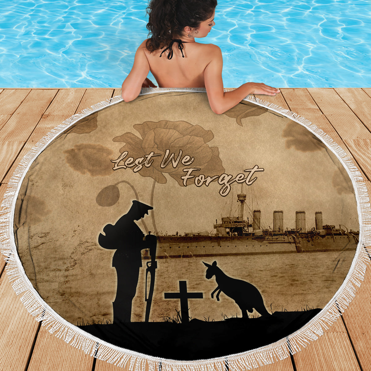 Australia ANZAC Day Beach Blanket HMAS Sydney I Chatham-Class Light Cruiser