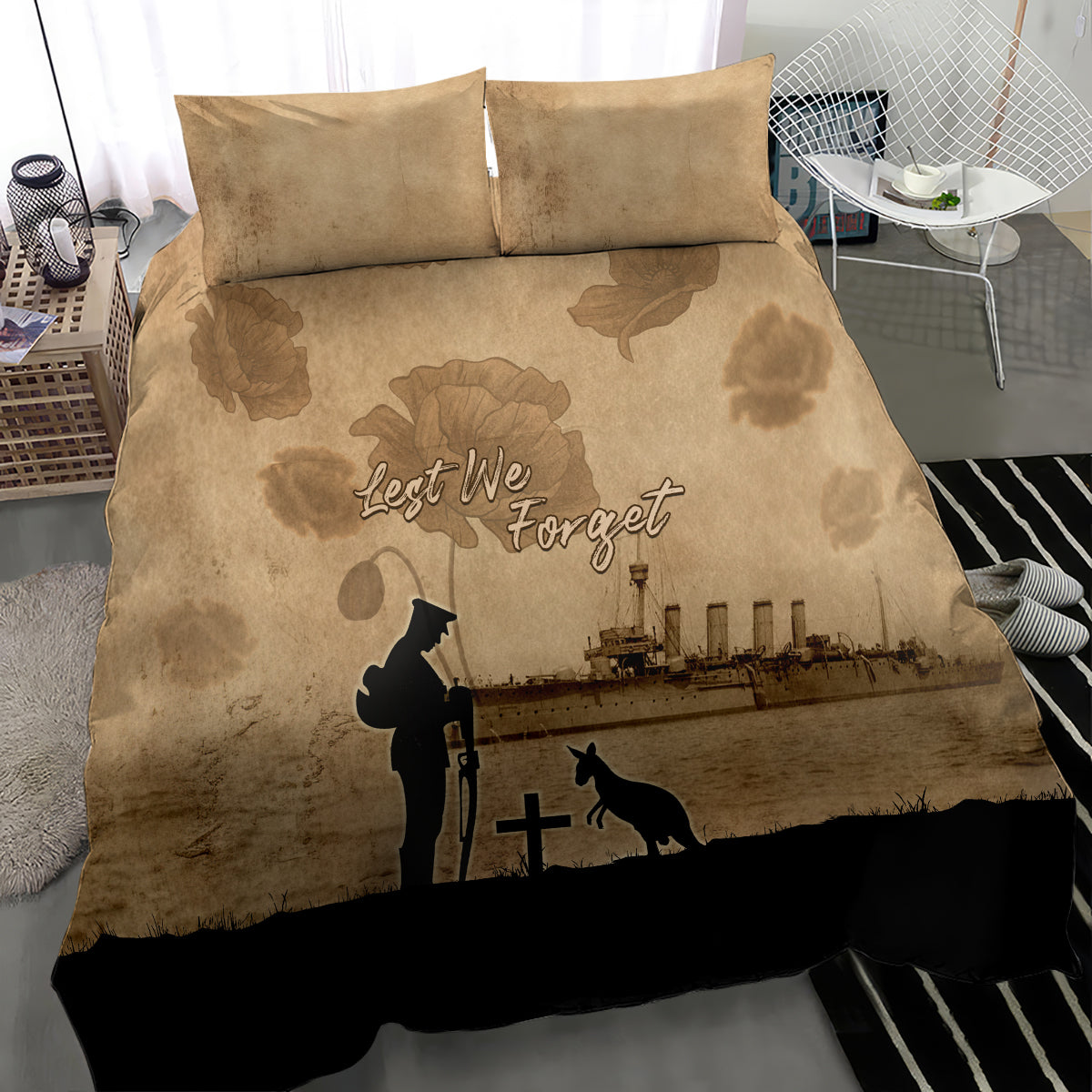 Australia ANZAC Day Bedding Set HMAS Sydney I Chatham-Class Light Cruiser LT05 - Vibe Hoodie Shop