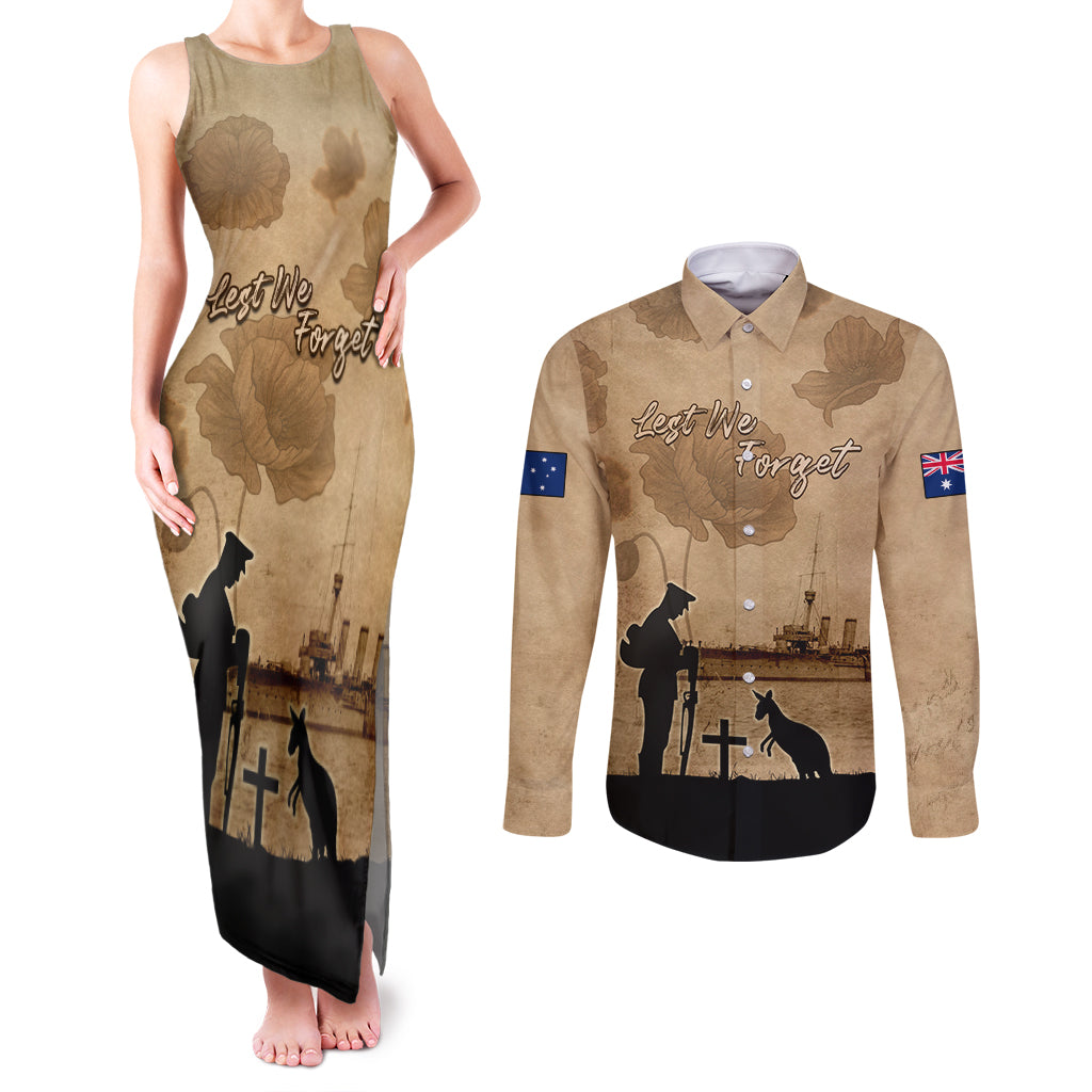 Australia ANZAC Day Couples Matching Tank Maxi Dress and Long Sleeve Button Shirt HMAS Sydney I Chatham-Class Light Cruiser