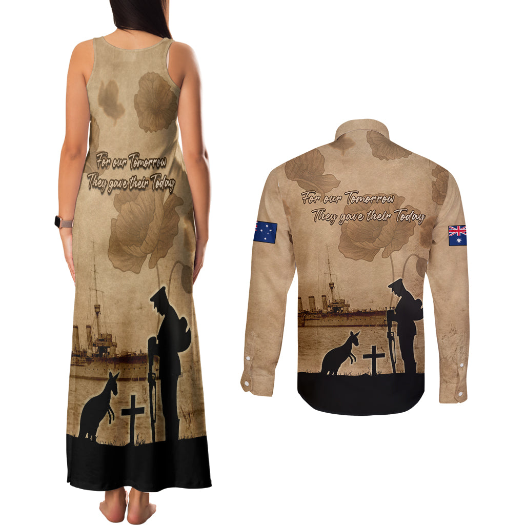 Australia ANZAC Day Couples Matching Tank Maxi Dress and Long Sleeve Button Shirt HMAS Sydney I Chatham-Class Light Cruiser