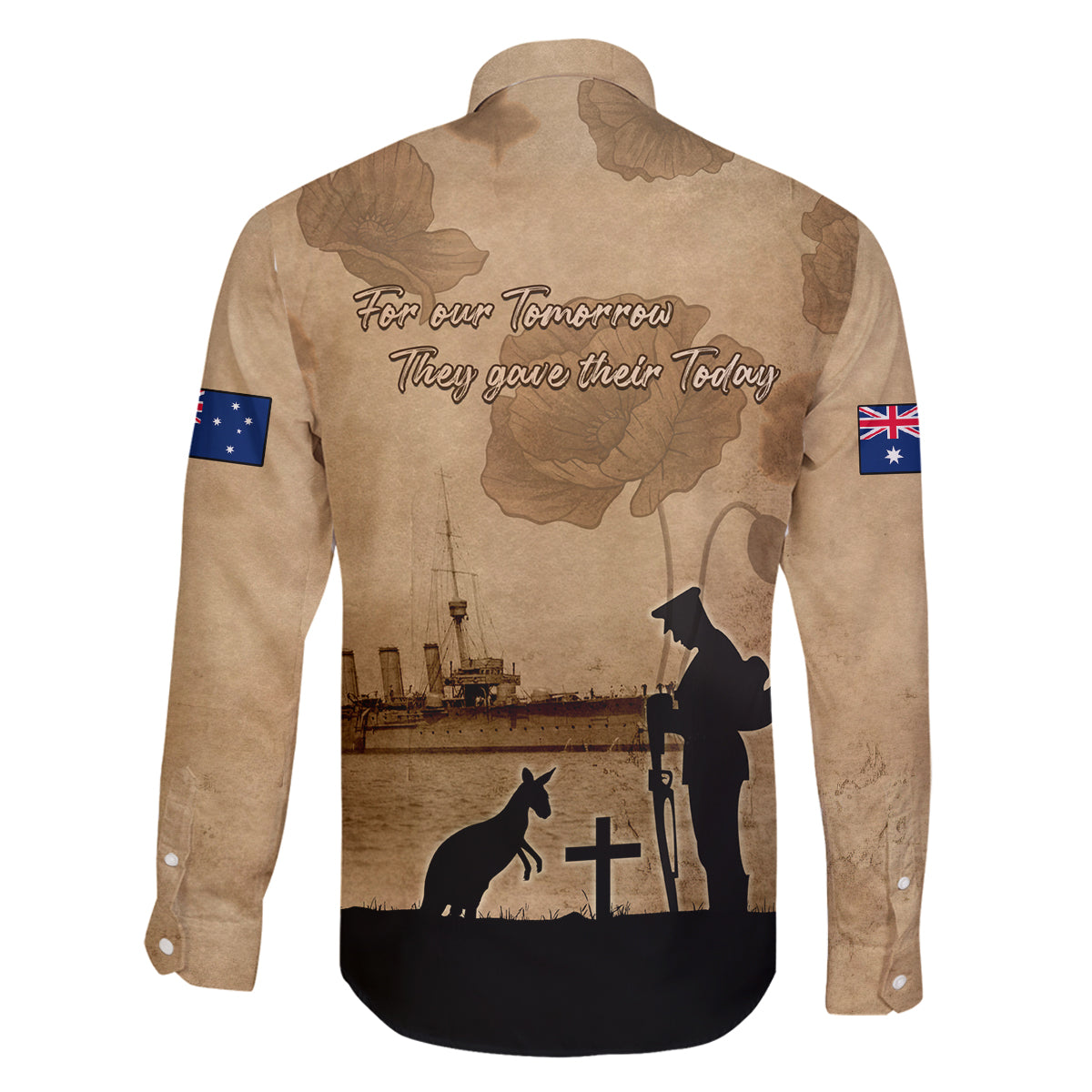 Australia ANZAC Day Family Matching Off The Shoulder Long Sleeve Dress and Hawaiian Shirt HMAS Sydney I Chatham-Class Light Cruiser