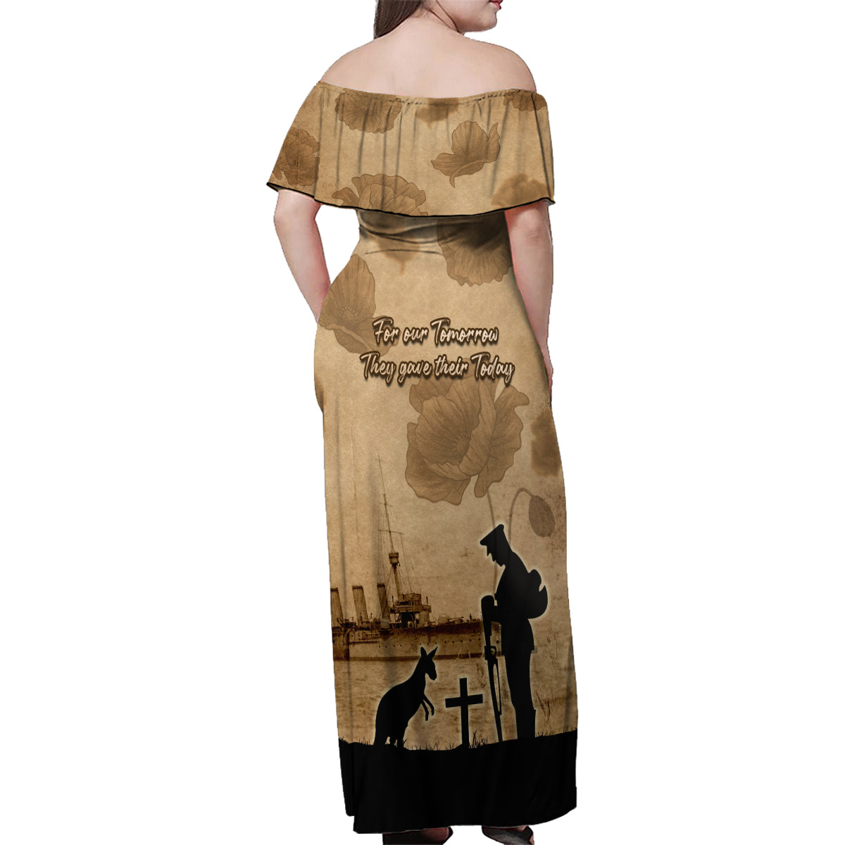 Australia ANZAC Day Family Matching Off Shoulder Maxi Dress and Hawaiian Shirt HMAS Sydney I Chatham-Class Light Cruiser