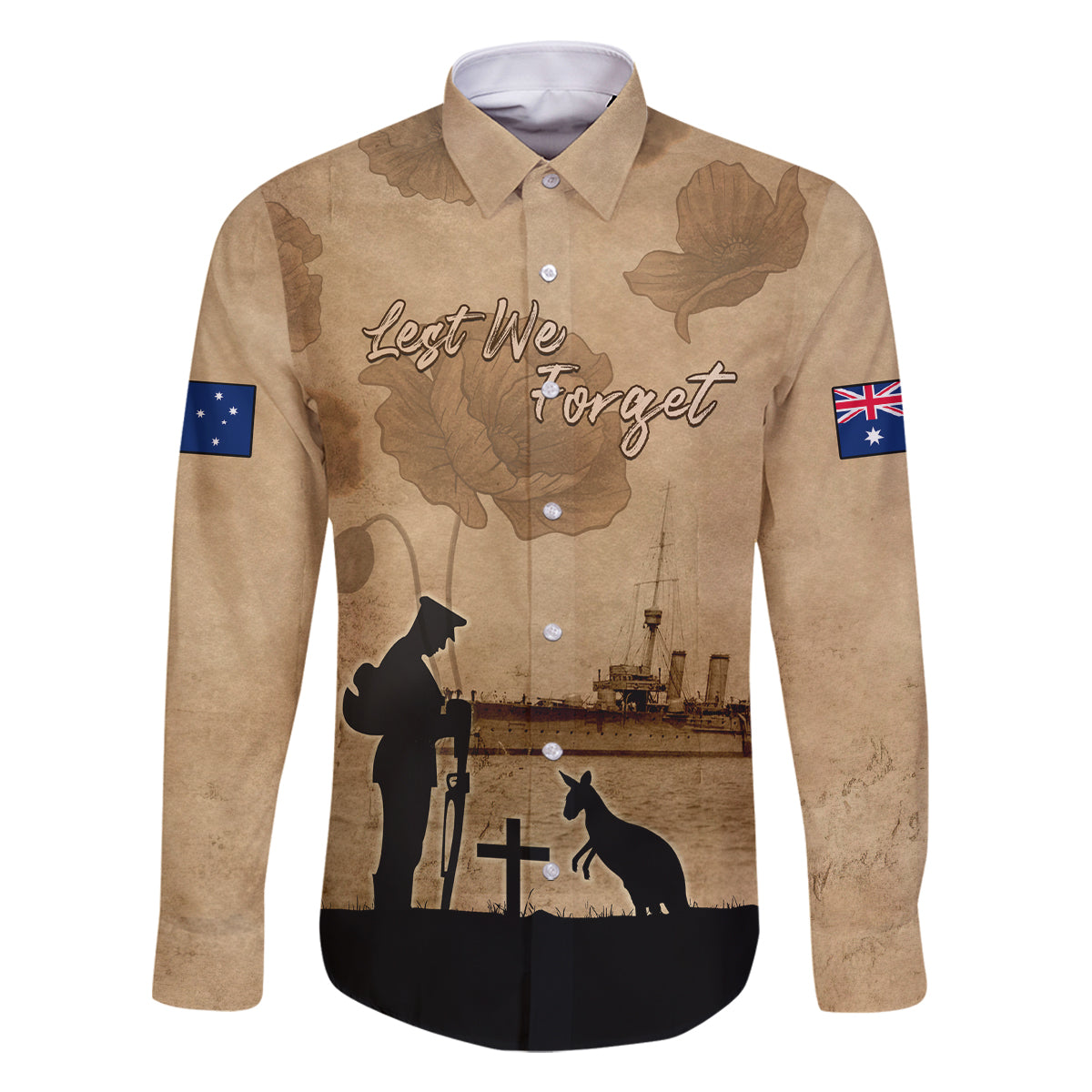 Australia ANZAC Day Family Matching Off Shoulder Short Dress and Hawaiian Shirt HMAS Sydney I Chatham-Class Light Cruiser