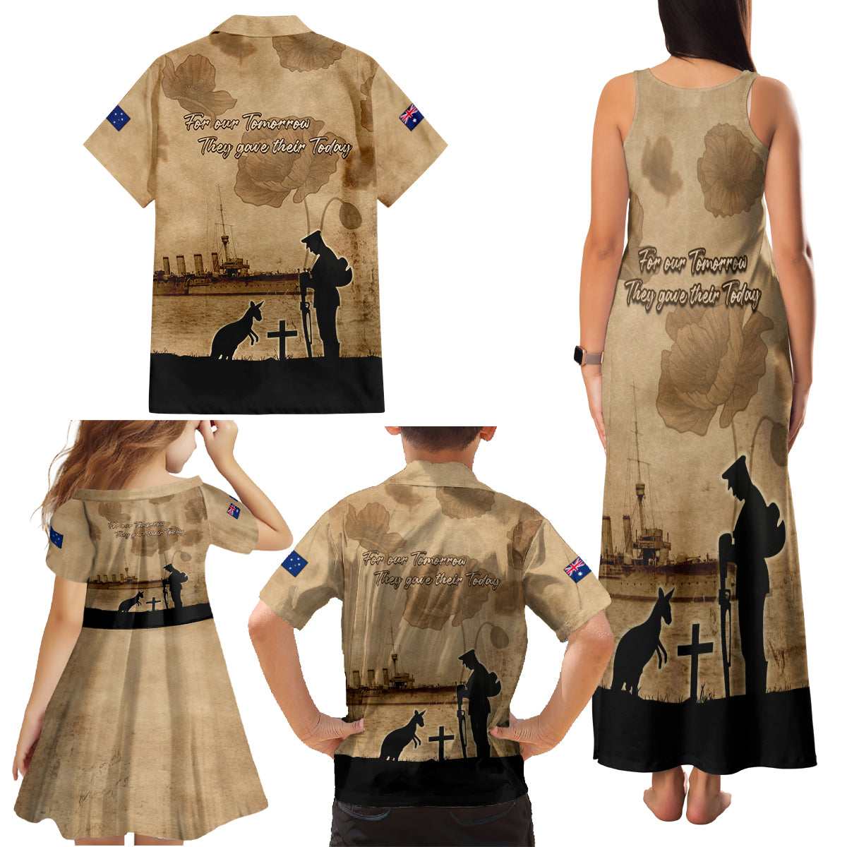 Australia ANZAC Day Family Matching Tank Maxi Dress and Hawaiian Shirt HMAS Sydney I Chatham-Class Light Cruiser