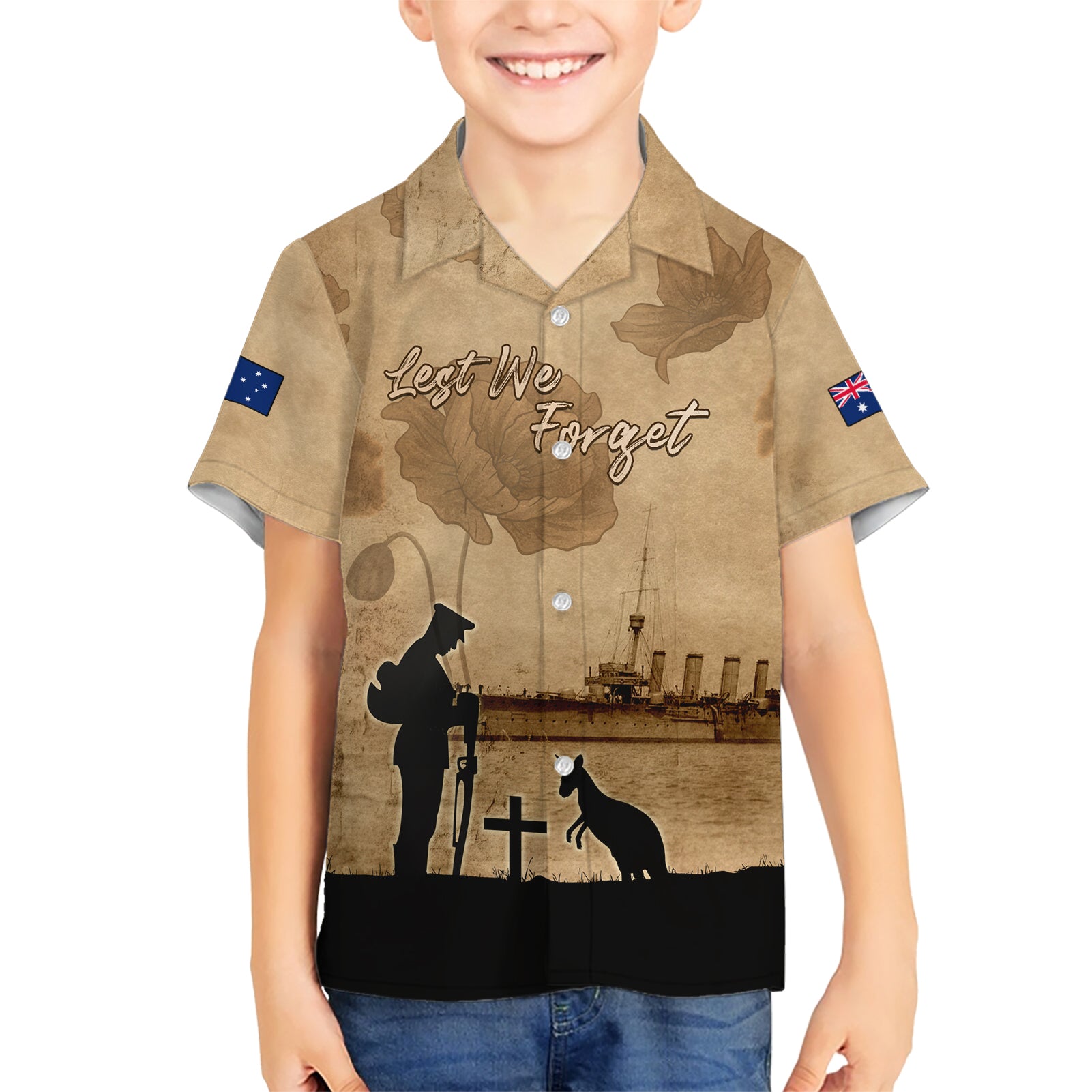 Australia ANZAC Day Hawaiian Shirt HMAS Sydney I Chatham-Class Light Cruiser LT05 - Vibe Hoodie Shop