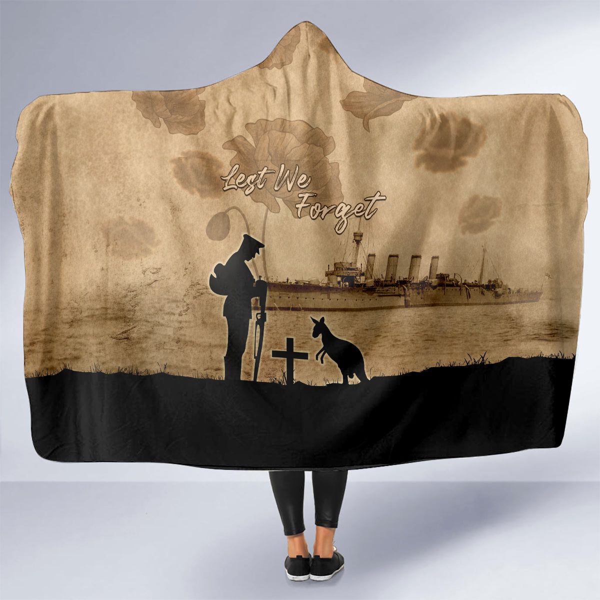 Australia ANZAC Day Hooded Blanket HMAS Sydney I Chatham-Class Light Cruiser