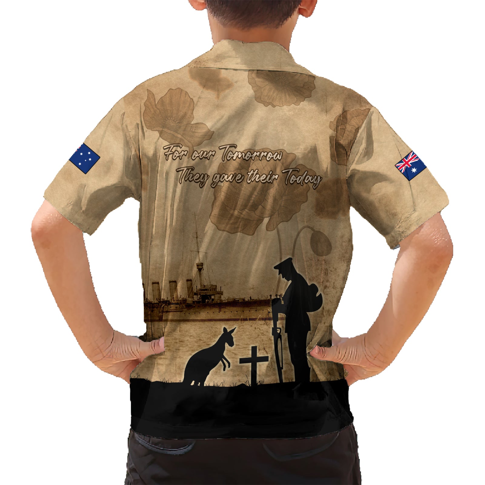 Australia ANZAC Day Kid Hawaiian Shirt HMAS Sydney I Chatham-Class Light Cruiser
