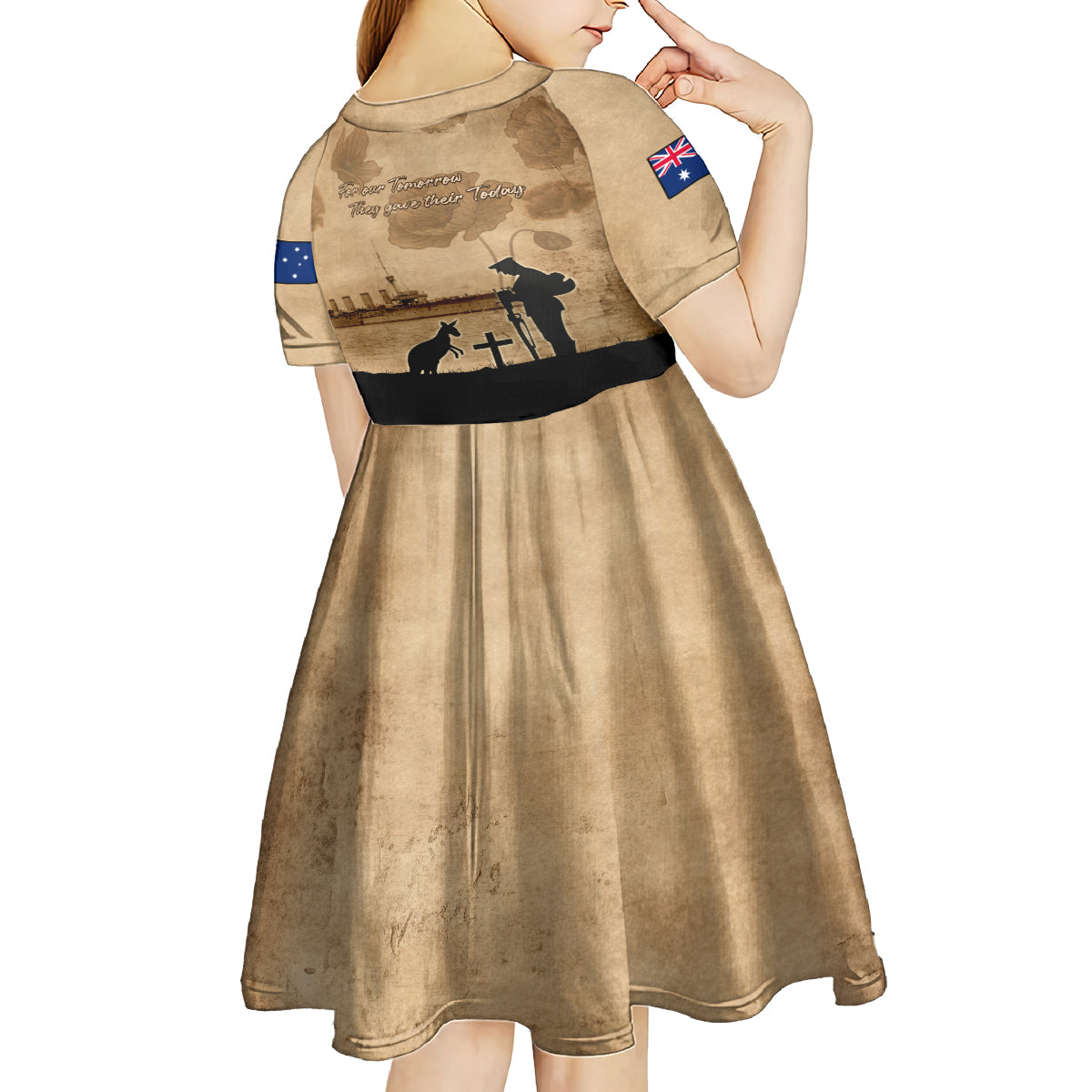 Australia ANZAC Day Kid Short Sleeve Dress HMAS Sydney I Chatham-Class Light Cruiser LT05 - Vibe Hoodie Shop