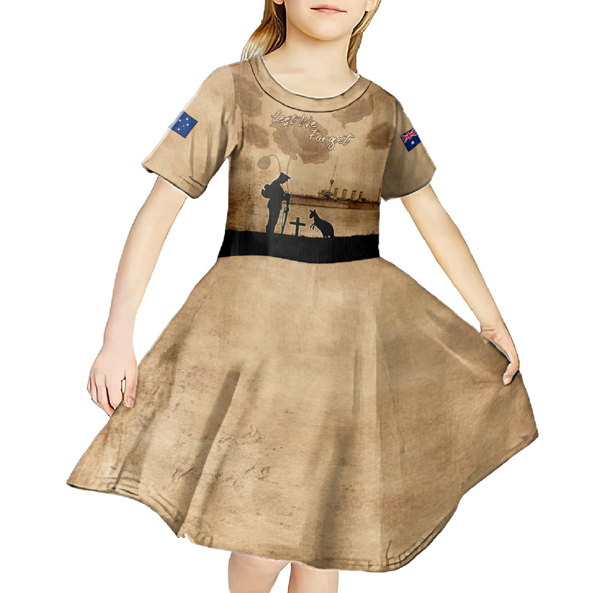 Australia ANZAC Day Kid Short Sleeve Dress HMAS Sydney I Chatham-Class Light Cruiser LT05 - Vibe Hoodie Shop