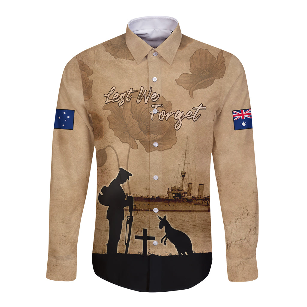 Australia ANZAC Day Long Sleeve Button Shirt HMAS Sydney I Chatham-Class Light Cruiser LT05 - Vibe Hoodie Shop
