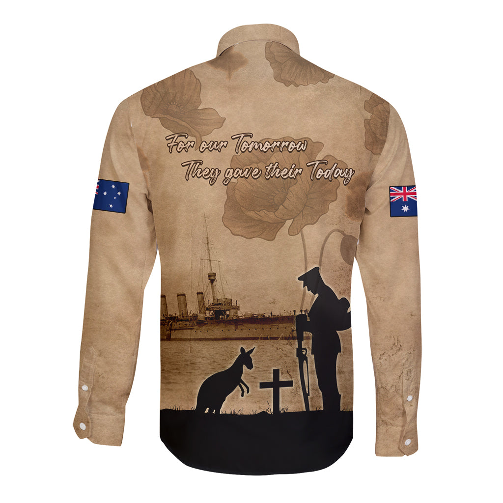 Australia ANZAC Day Long Sleeve Button Shirt HMAS Sydney I Chatham-Class Light Cruiser LT05 - Vibe Hoodie Shop