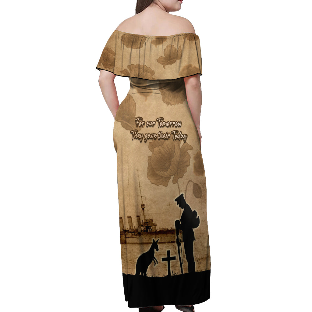 Australia ANZAC Day Off Shoulder Maxi Dress HMAS Sydney I Chatham-Class Light Cruiser