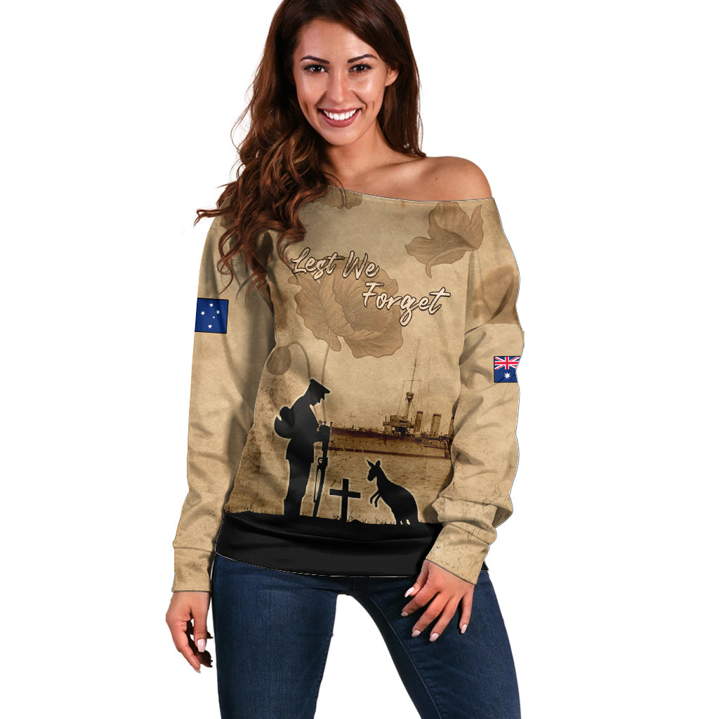 Australia ANZAC Day Off Shoulder Sweater HMAS Sydney I Chatham-Class Light Cruiser LT05 - Vibe Hoodie Shop