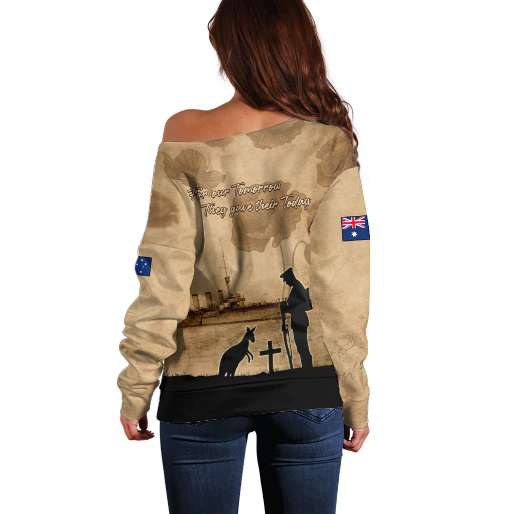 Australia ANZAC Day Off Shoulder Sweater HMAS Sydney I Chatham-Class Light Cruiser LT05 - Vibe Hoodie Shop