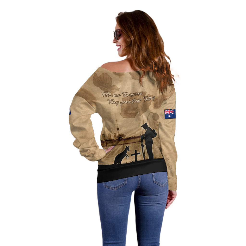 Australia ANZAC Day Off Shoulder Sweater HMAS Sydney I Chatham-Class Light Cruiser LT05 - Vibe Hoodie Shop