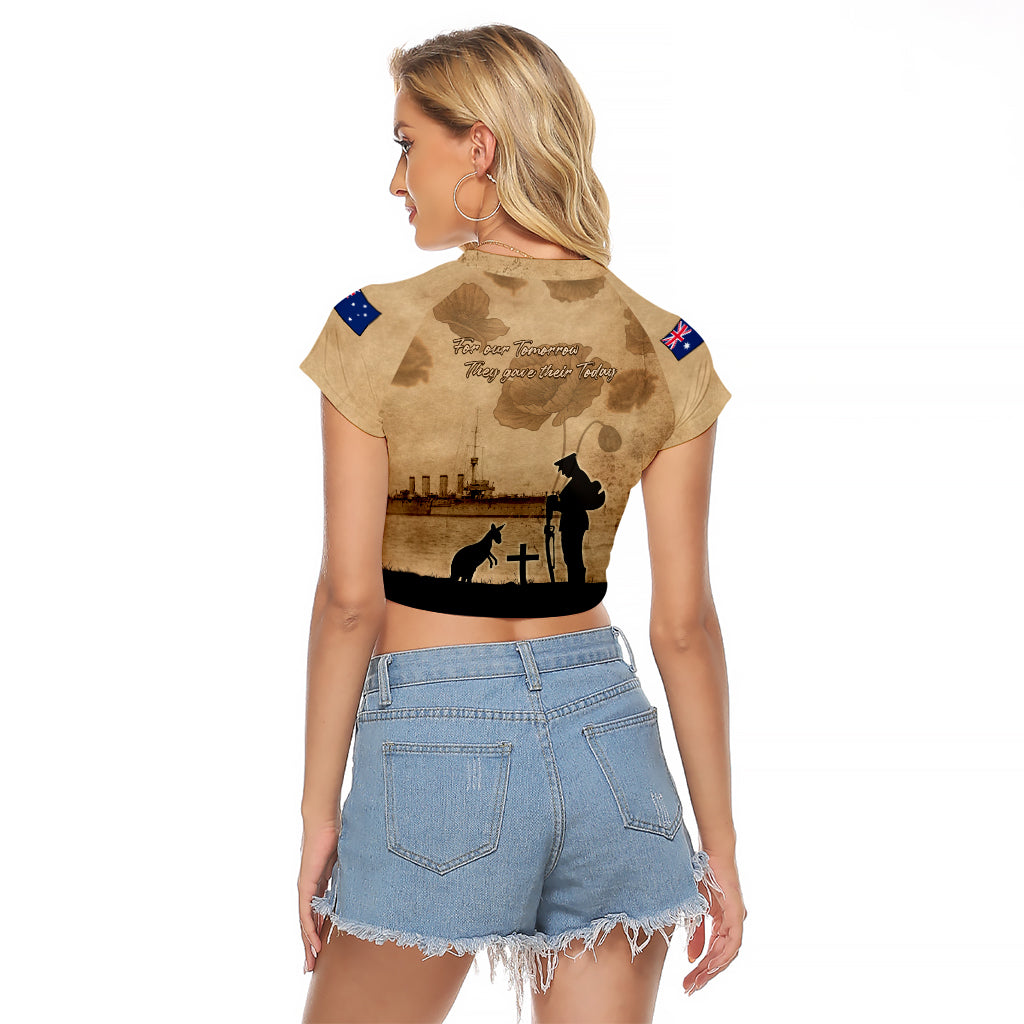 Australia ANZAC Day Raglan Cropped T Shirt HMAS Sydney I Chatham-Class Light Cruiser LT05 - Vibe Hoodie Shop