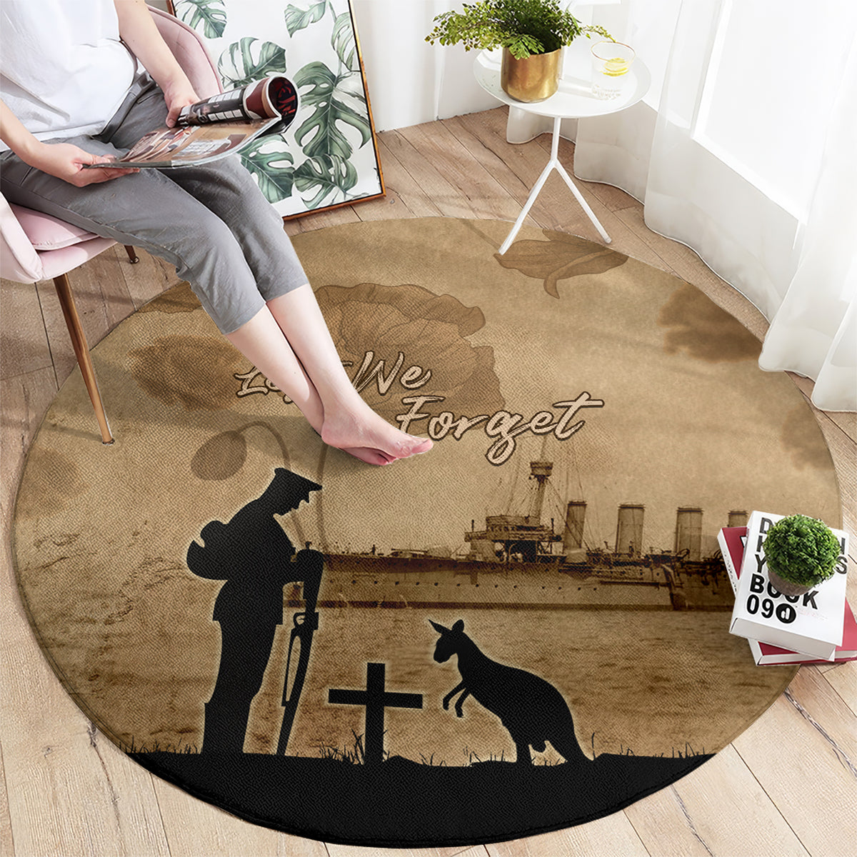 Australia ANZAC Day Round Carpet HMAS Sydney I Chatham-Class Light Cruiser
