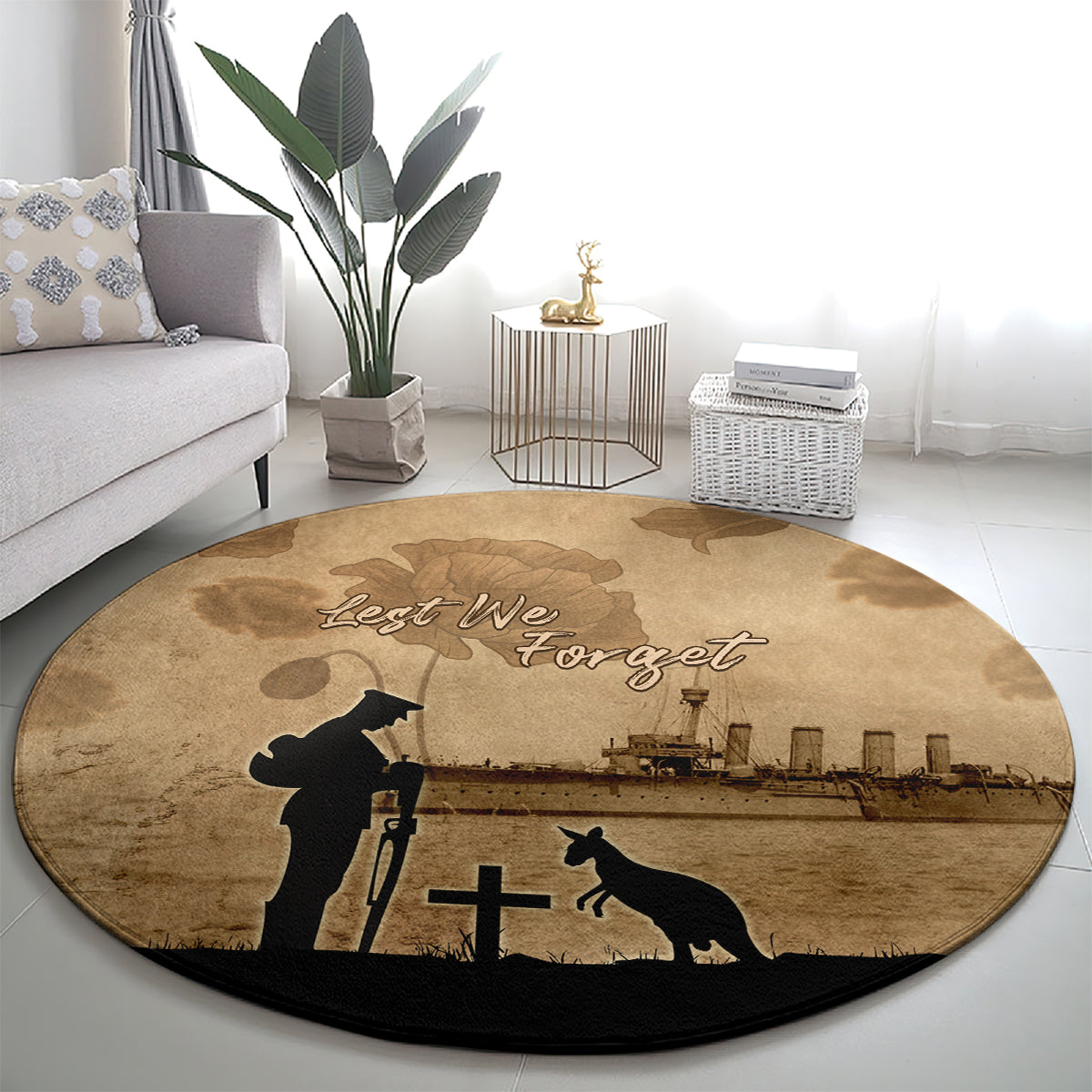 Australia ANZAC Day Round Carpet HMAS Sydney I Chatham-Class Light Cruiser