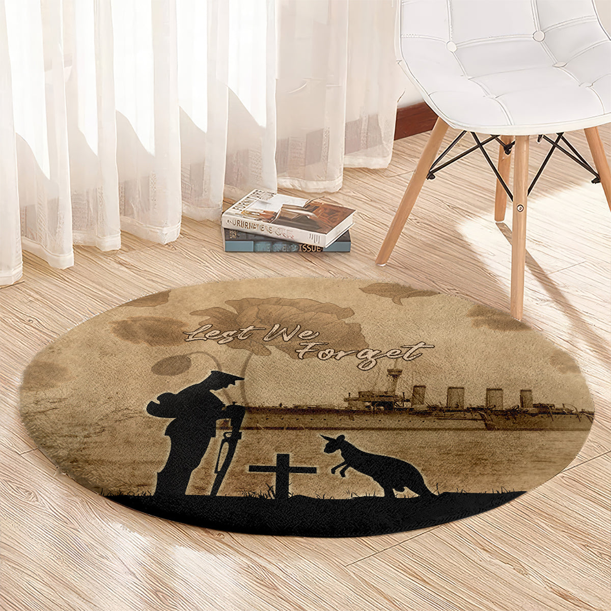 Australia ANZAC Day Round Carpet HMAS Sydney I Chatham-Class Light Cruiser
