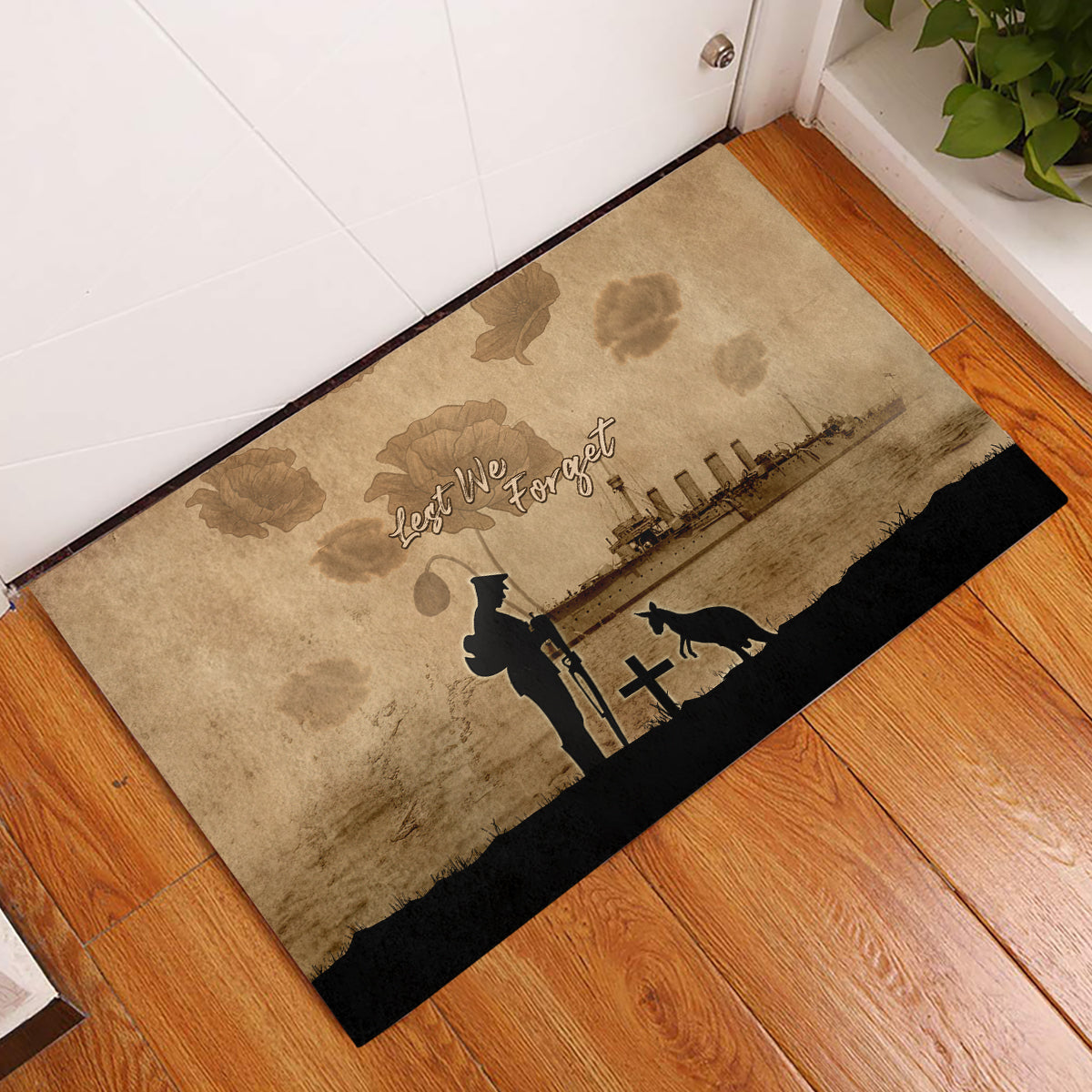 Australia ANZAC Day Rubber Doormat HMAS Sydney I Chatham-Class Light Cruiser