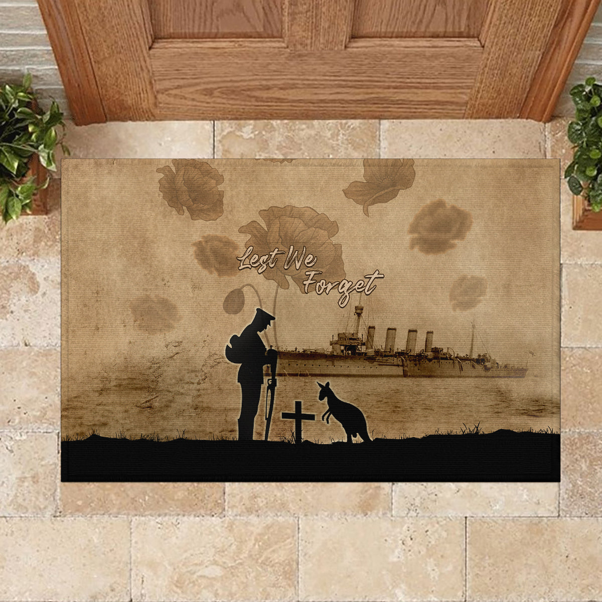 Australia ANZAC Day Rubber Doormat HMAS Sydney I Chatham-Class Light Cruiser