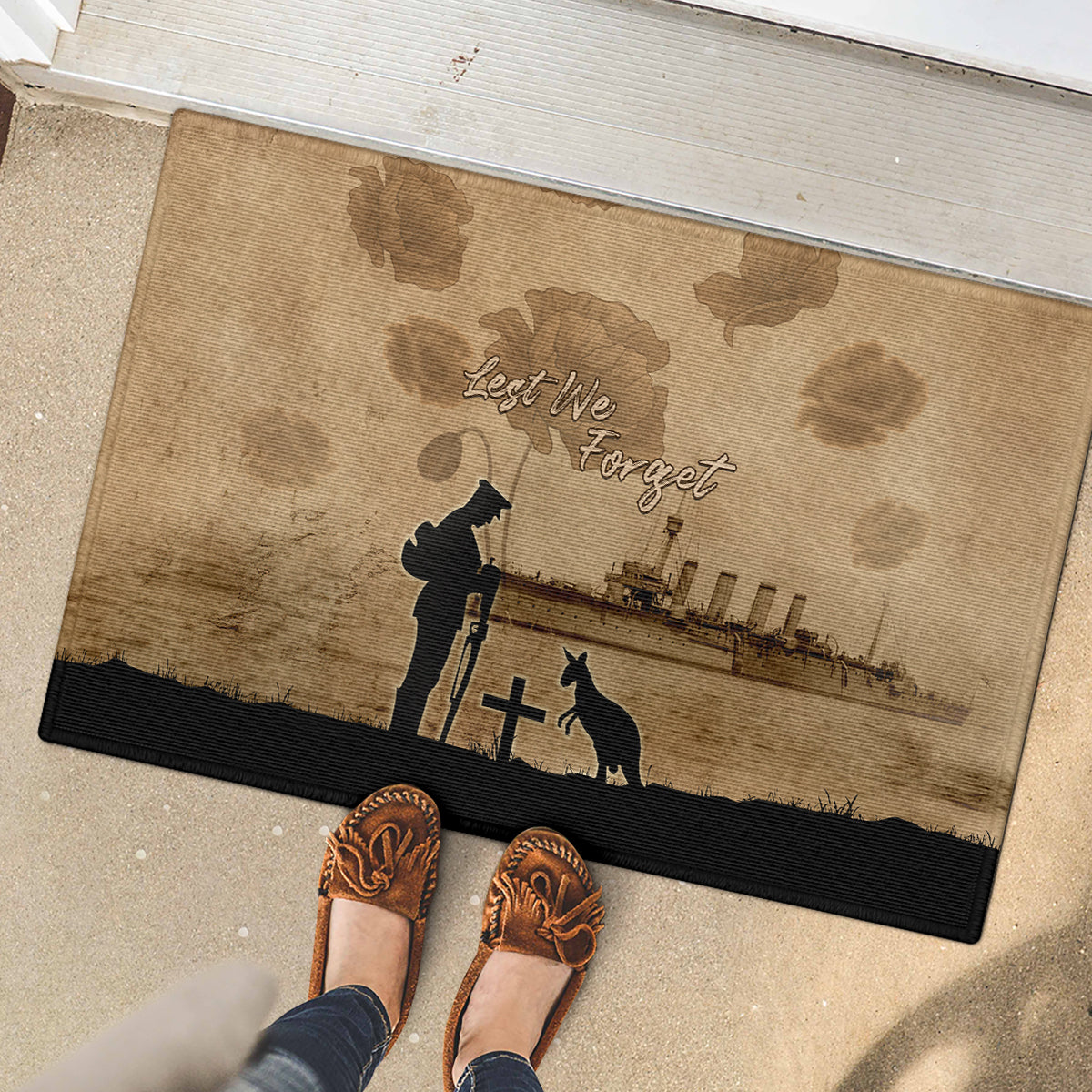 Australia ANZAC Day Rubber Doormat HMAS Sydney I Chatham-Class Light Cruiser