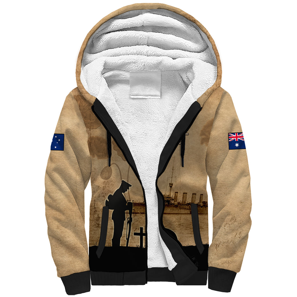 Australia ANZAC Day Sherpa Hoodie HMAS Sydney I Chatham-Class Light Cruiser LT05 - Vibe Hoodie Shop