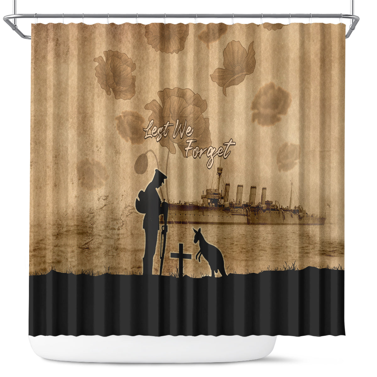 Australia ANZAC Day Shower Curtain HMAS Sydney I Chatham-Class Light Cruiser