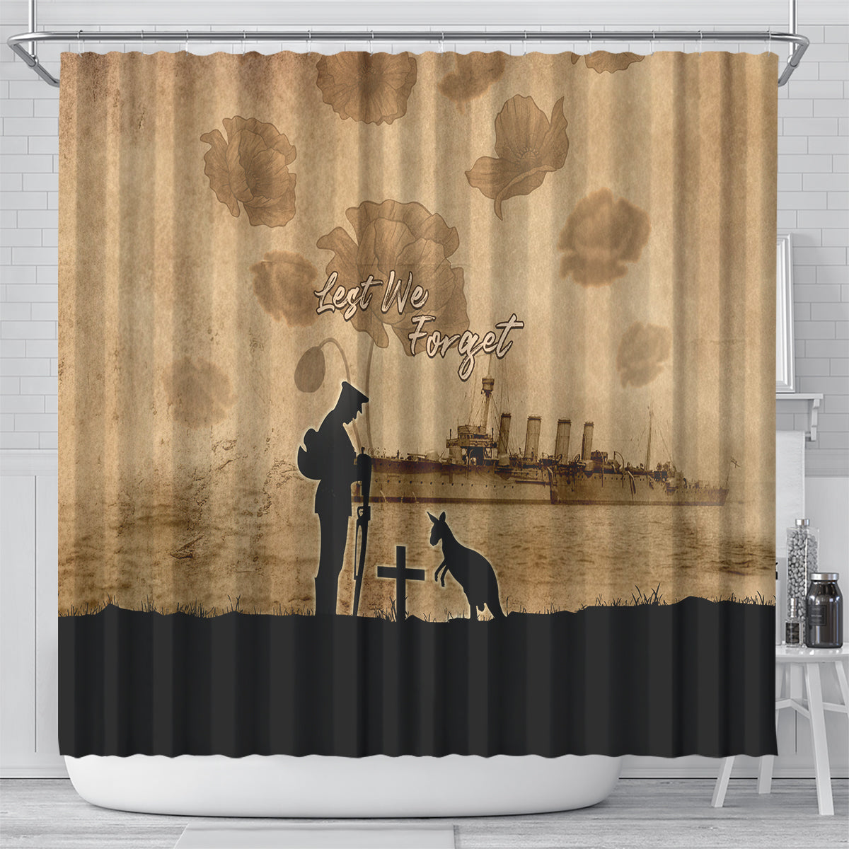 Australia ANZAC Day Shower Curtain HMAS Sydney I Chatham-Class Light Cruiser