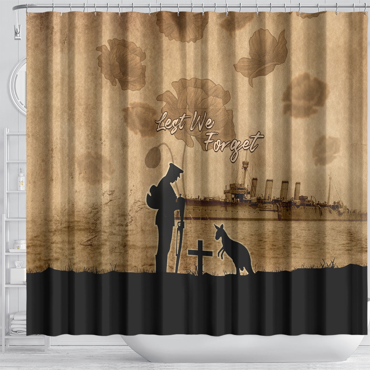 Australia ANZAC Day Shower Curtain HMAS Sydney I Chatham-Class Light Cruiser