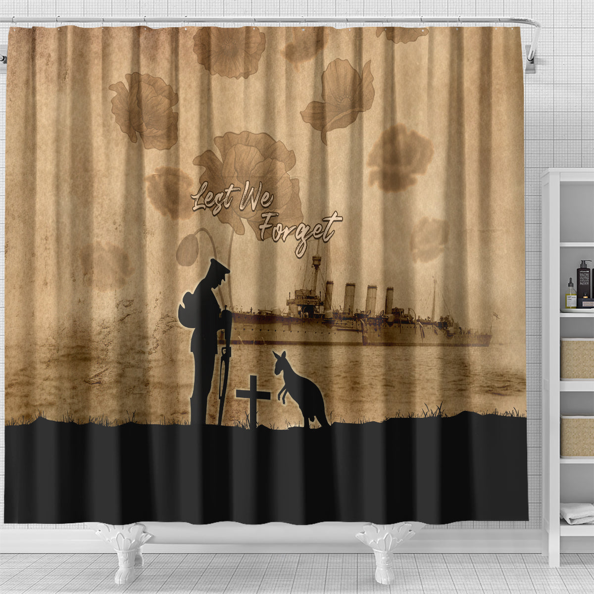 Australia ANZAC Day Shower Curtain HMAS Sydney I Chatham-Class Light Cruiser