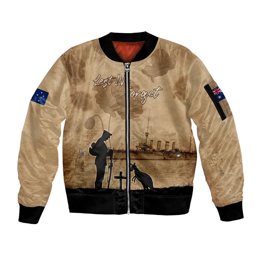 Australia ANZAC Day Sleeve Zip Bomber Jacket HMAS Sydney I Chatham-Class Light Cruiser