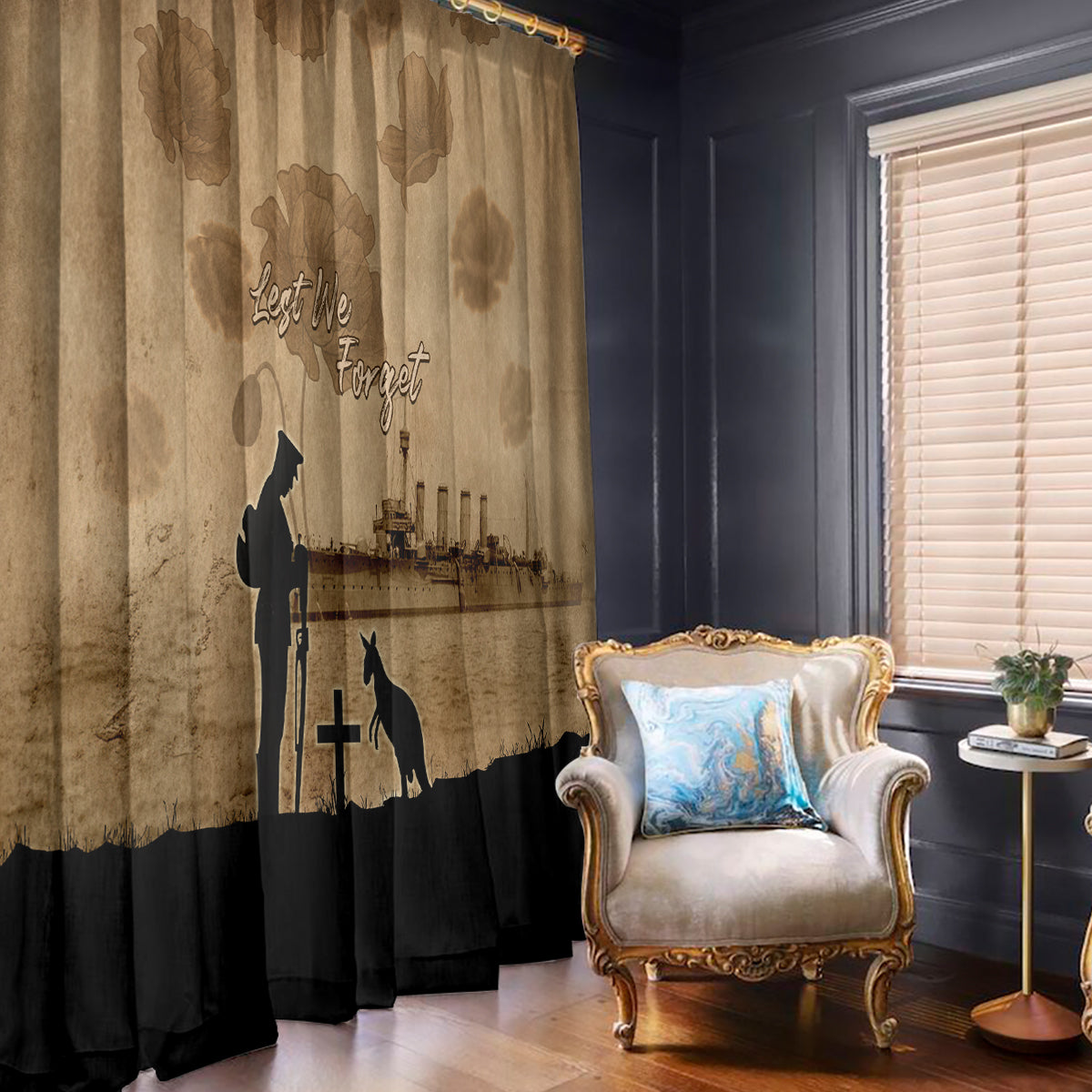Australia ANZAC Day Window Curtain HMAS Sydney I Chatham-Class Light Cruiser
