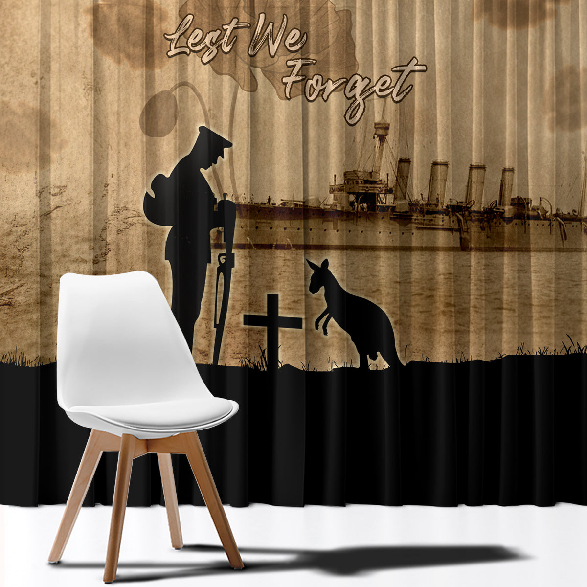 Australia ANZAC Day Window Curtain HMAS Sydney I Chatham-Class Light Cruiser