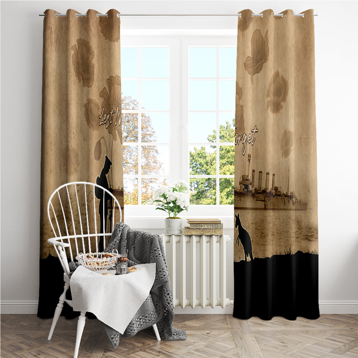 Australia ANZAC Day Window Curtain HMAS Sydney I Chatham-Class Light Cruiser