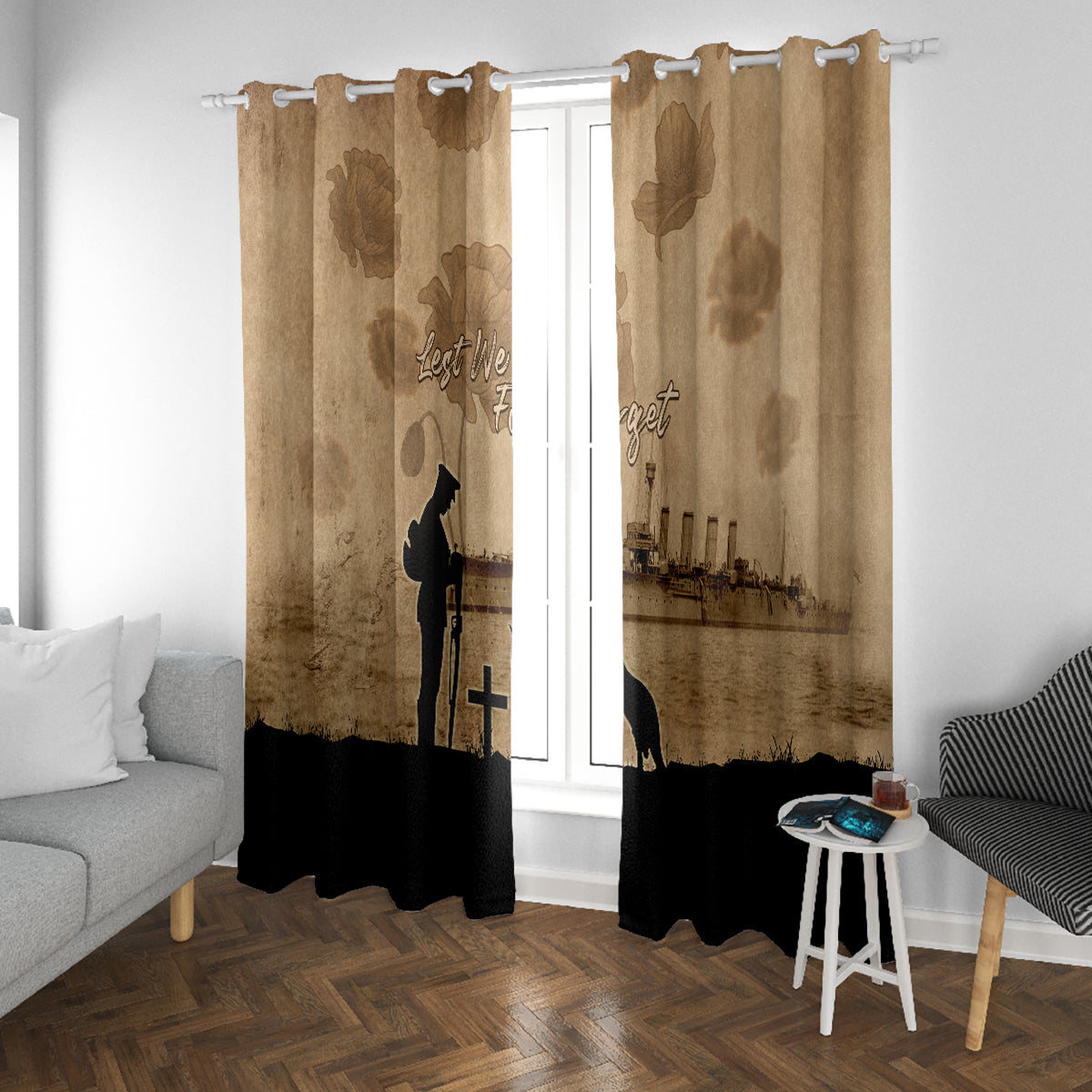 Australia ANZAC Day Window Curtain HMAS Sydney I Chatham-Class Light Cruiser